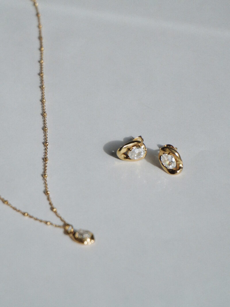 SHKUMBIN 18 K Gold Plated Hammered Zirconia Earrings - Image 3