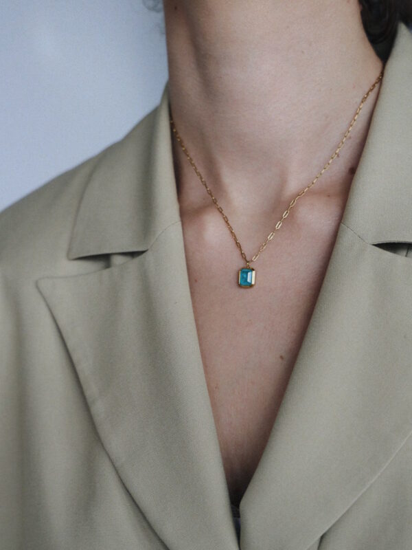 SYRIKALTER 18K Gold Plated Aquamarine Zirkonia Necklace - Image 2