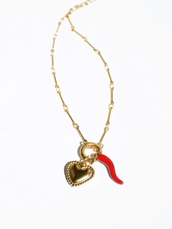Fortuna Charms - 18 k gold plated necklace with red chili pepper and heart